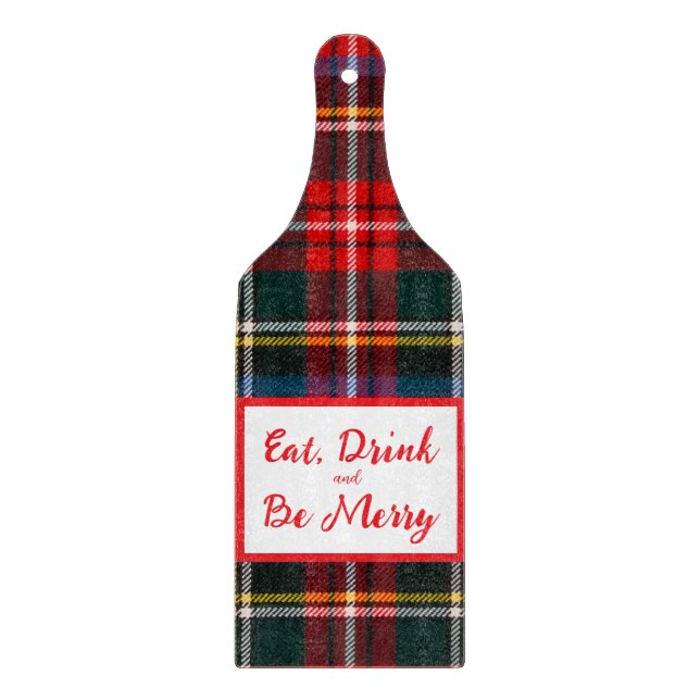 Royal Stewart Eat Drink Be Merry Xmas Plaid Cutting Board (Front)