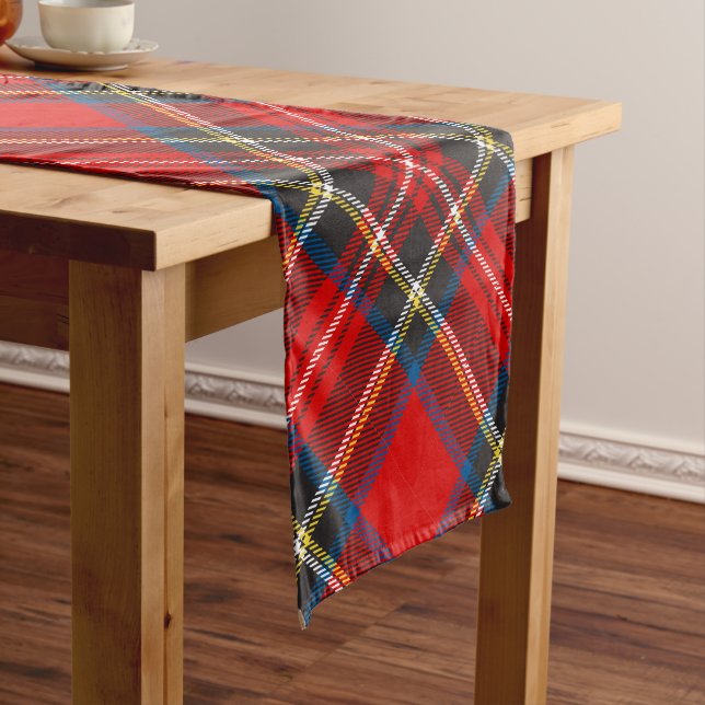 Royal Stewart Modern Argyle Tartan Plaid  Short Table Runner (In Situ)