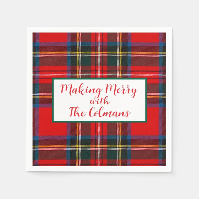 Royal Stewart Red Plaid MAKING MERRY  Napkin (Front)
