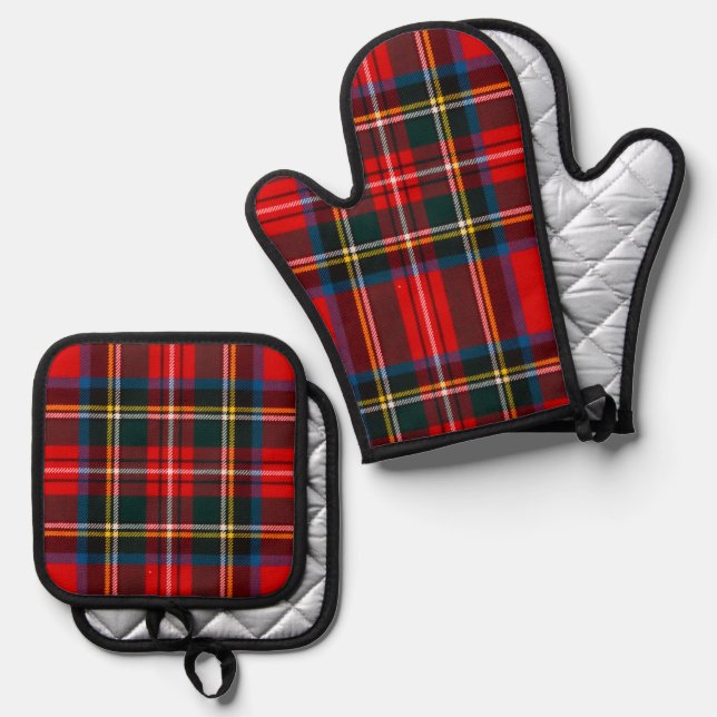 Royal Stewart Red Plaid Oven Mitt & Pot Holder Set (Front/Back)