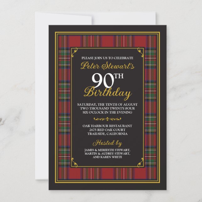 Royal Stewart Tartan 90th Birthday Invitation (Front)