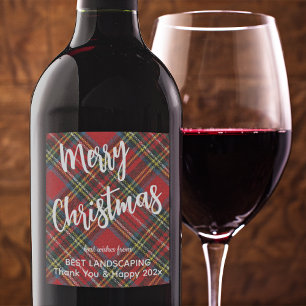 Royal Stewart Tartan Merry Christmas White Script Wine Label