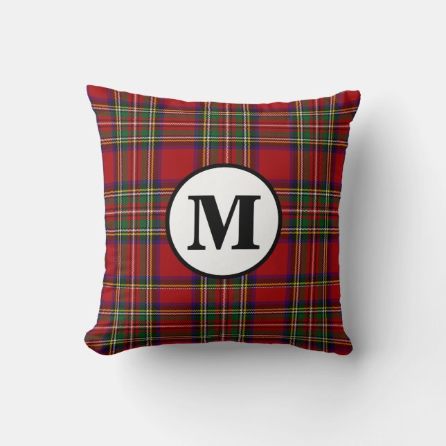 Royal Stewart Tartan Plaid Scottish Clan Monogram Cushion (Front)
