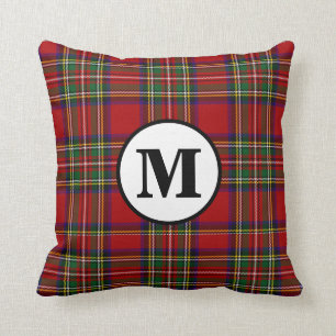 Royal Stewart Tartan Plaid Scottish Clan Monogram Cushion
