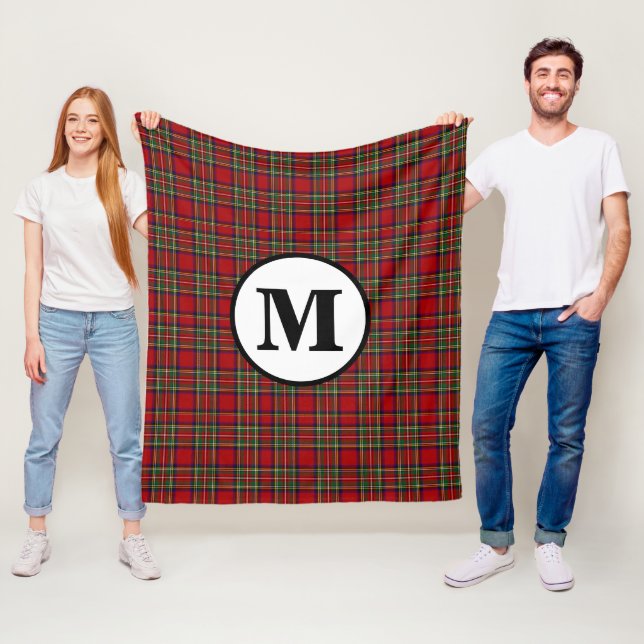 Royal Stewart Tartan Plaid Scottish Clan Monogram Fleece Blanket (In Situ)