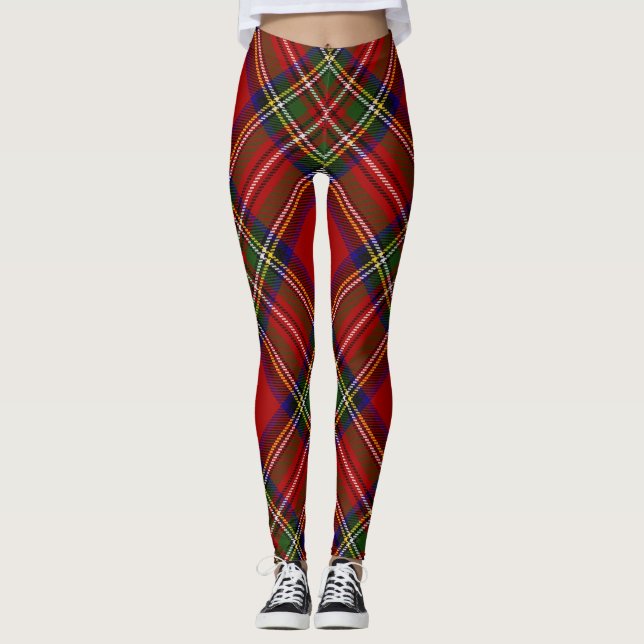Royal Stewart Tartan Plaid Scottish Pattern Leggings (Front)