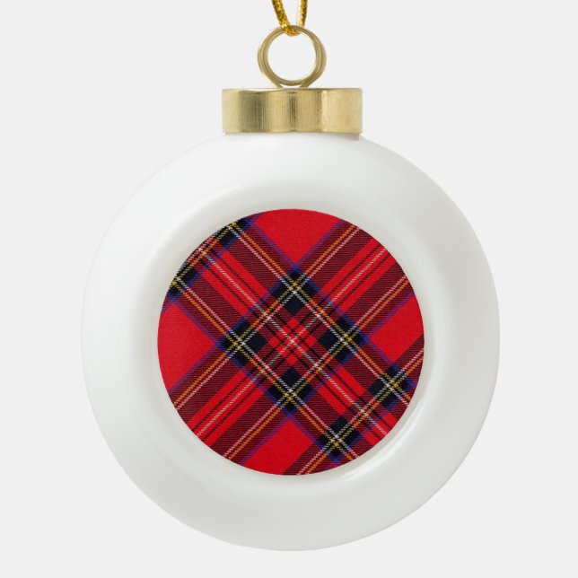 Royal Stewart tartan red black plaid Ceramic Ball Christmas Ornament (Front)