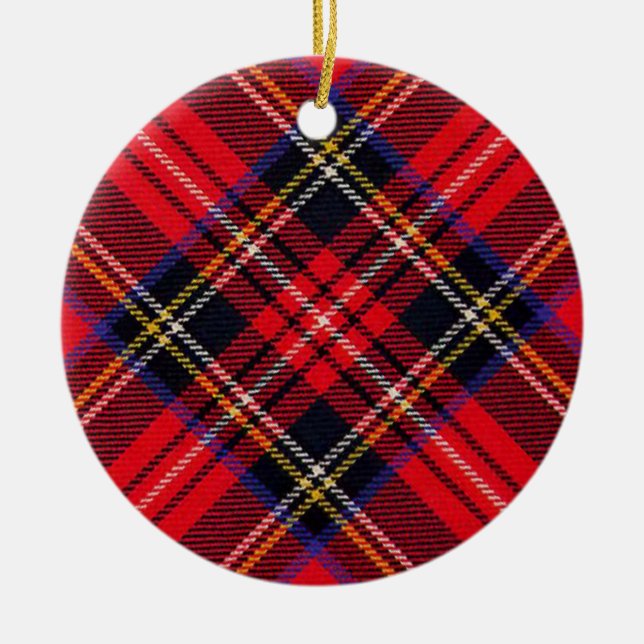 Royal Stewart tartan red black plaid Ceramic Tree Decoration (Front)