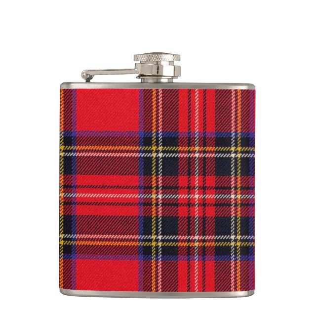 Royal Stewart tartan red black plaid Hip Flask (Front)