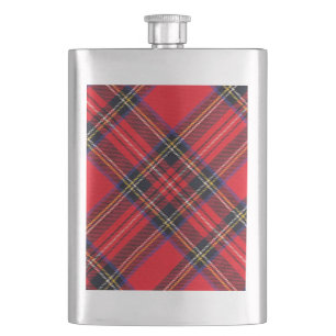 Royal Stewart tartan red black plaid Hip Flask