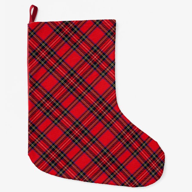 Royal Stewart tartan red black plaid Large Christmas Stocking (Front)