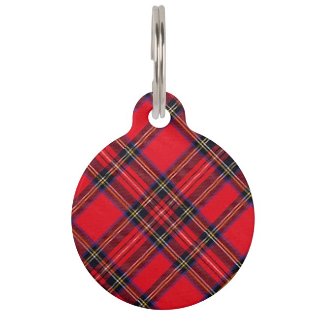 Royal Stewart tartan red black plaid Pet Tag (Back)