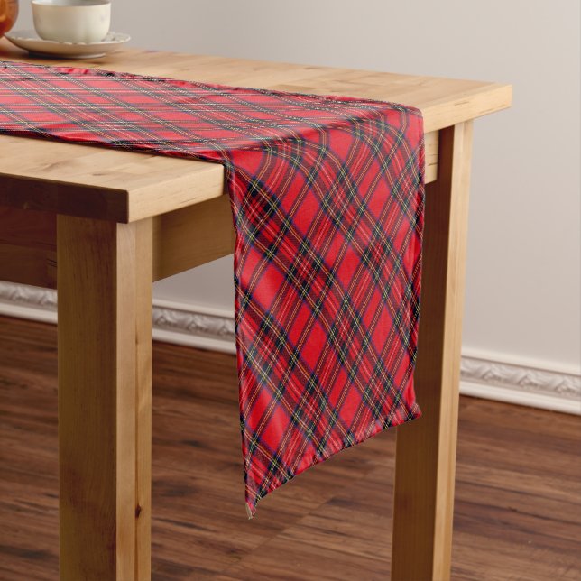 Royal Stewart tartan red black plaid Short Table Runner (In Situ)