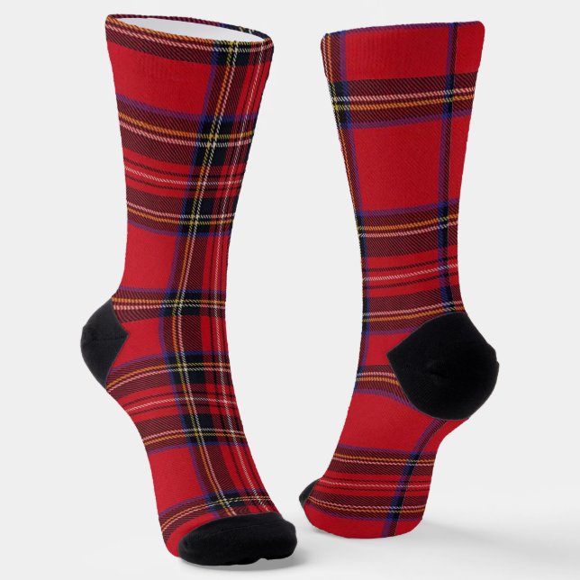 Royal Stewart tartan red black plaid Socks (Angled)