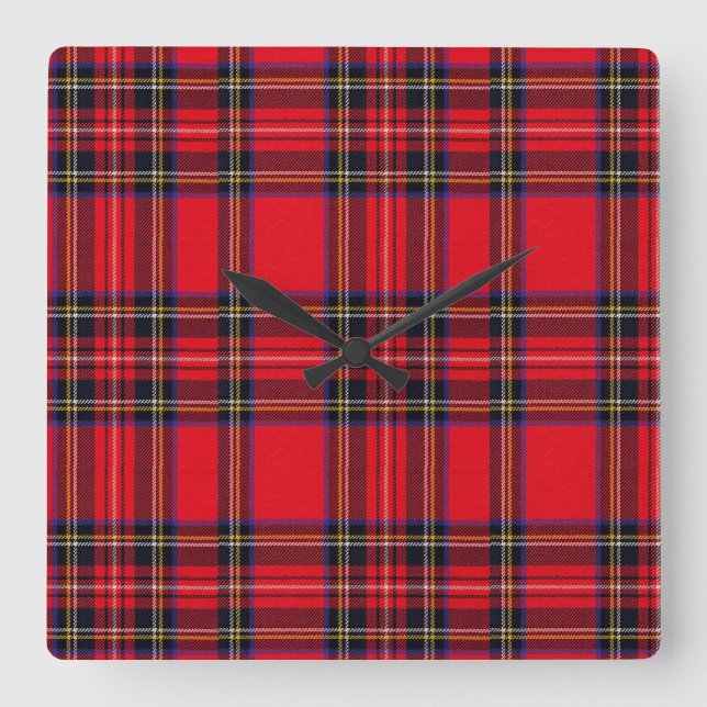 Royal Stewart tartan red black plaid Square Wall Clock (Front)