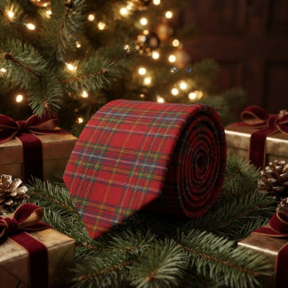 Royal Stewart Tartan Red Gold Scottish Plaid Tie