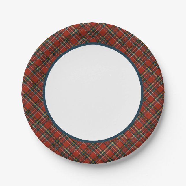 Royal Stewart Tartan Red Scottish Plaid Border Paper Plate (Front)