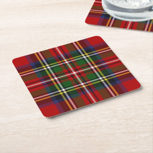 Royal Stewart Tartan Square Paper Coaster (Angled)