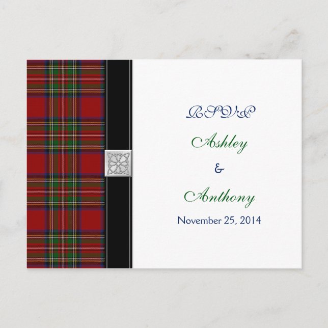 Royal Stewart Tartan Wedding Rsvp Reply Postcard (Front)