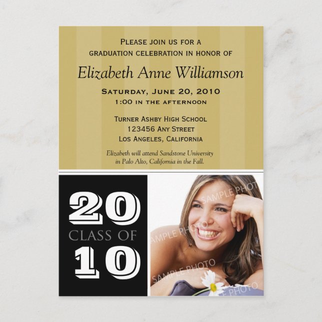 Royal Stripes Graduation Announcement (gold) (Front)