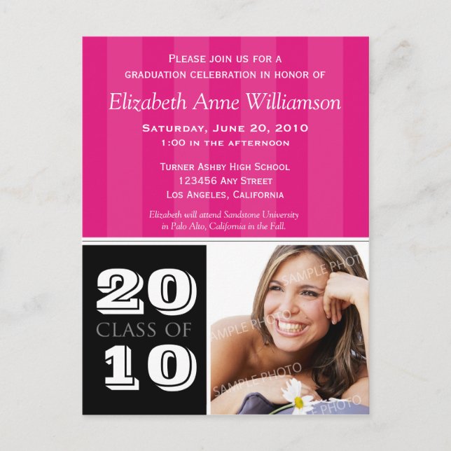 Royal Stripes Graduation Announcement (pink) (Front)