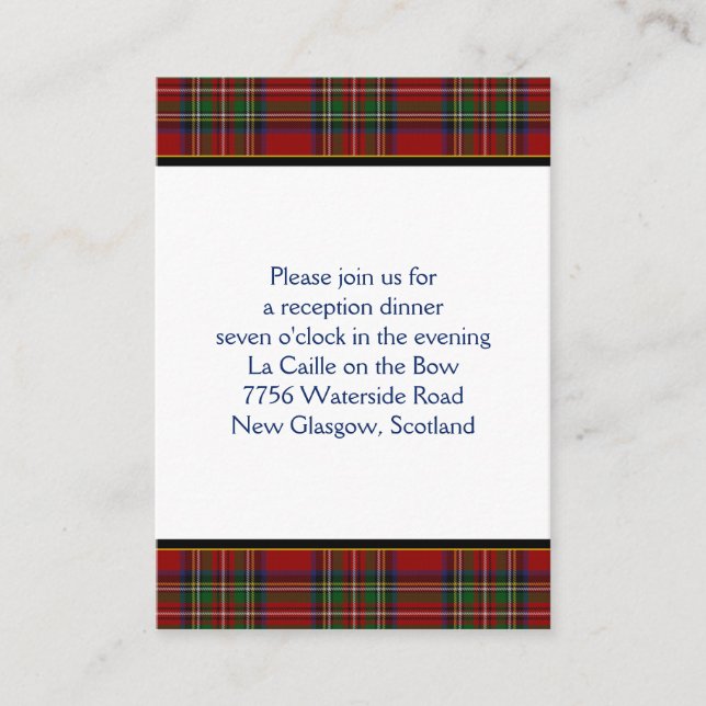 Royal Stuart Tartan Wedding Reception Card (Front)