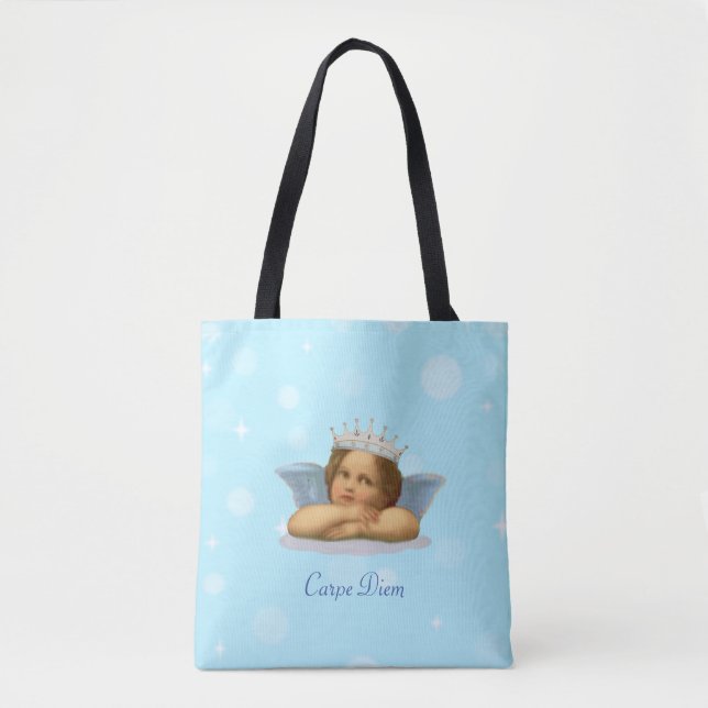 Royal Stylish Raphael Cherub on Light Blue Tote Bag (Front)