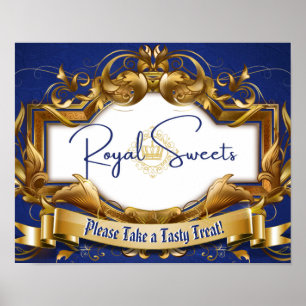 Royal Sweets Blue & Gold Elegant Candy Buffet Sign