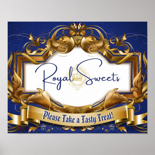 Royal Sweets Blue & Gold Elegant Candy Buffet Sign (Front)