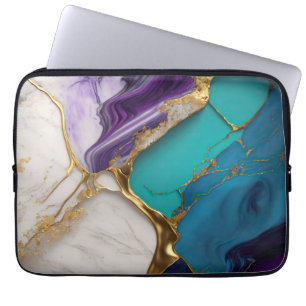 Royal Teal & Amethyst Marble with Gold Veins Laptop Sleeve