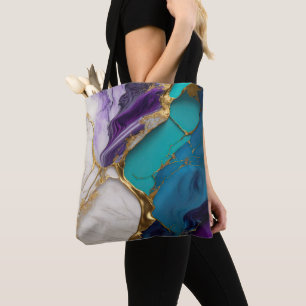 Royal Teal & Amethyst Marble with Gold Veins Tote Bag