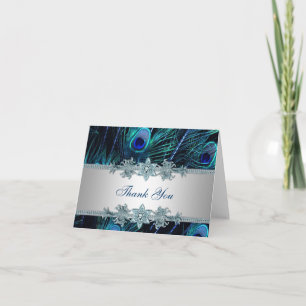 Royal Teal Blue Peacock Thank You Cards