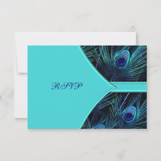 Royal Teal Blue Peacock Wedding RSVP (Front)