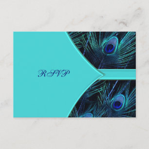 Royal Teal Blue Peacock Wedding RSVP Card