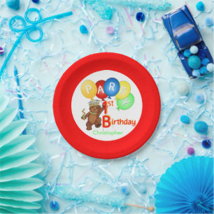 Royal Teddy Bear 1st Birthday Party Paper Plate