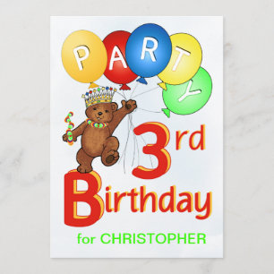 Royal Teddy Bear 3rd Birthday Party Invitation