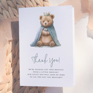 Royal Teddy Bear Prince Boy Baby Shower  Thank You Card