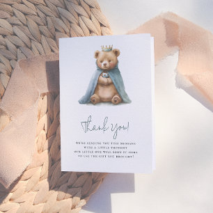Royal Teddy Bear Prince Boy Baby Shower  Thank You Card