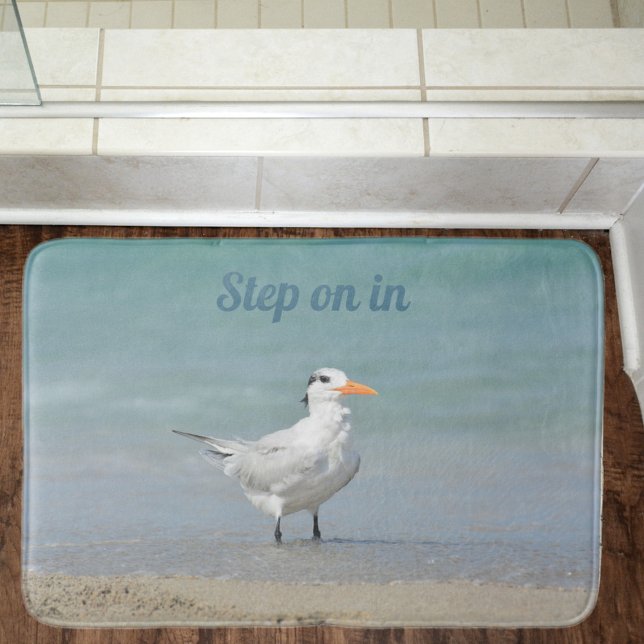 Royal Tern on Beach Customisable Coastal Bath Mat (Creator Uploaded)