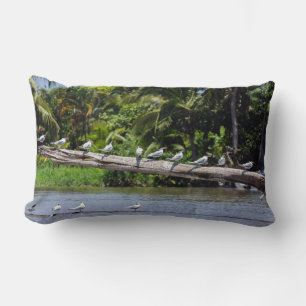 Royal terns, Tortuguero river estuary - Costa Rica Lumbar Cushion