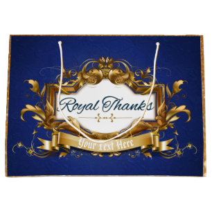 Royal Thanks Blue and Gold with Glitter Elegant Large Gift Bag