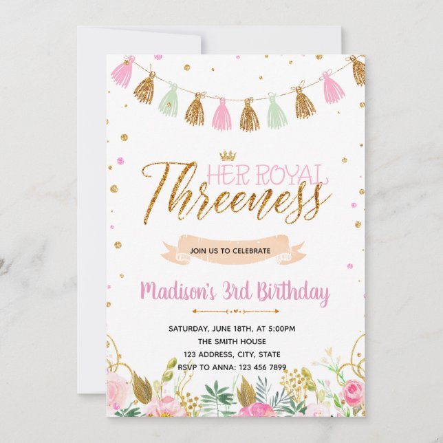 Royal threeness birthday invitation (Front)