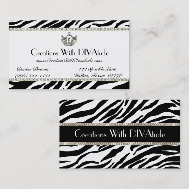 Royal Tiara Zebra Print Business Card (Front/Back)