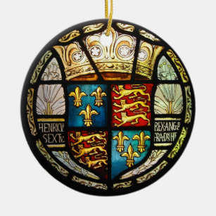 Royal Tudor Coat of Arms Henry VIII Stained Glass Ceramic Tree Decoration