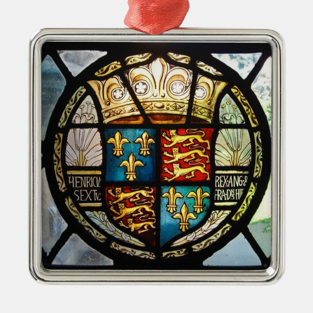 Royal Tudor Coat of Arms Henry VIII Stained Glass Metal Ornament (Front)