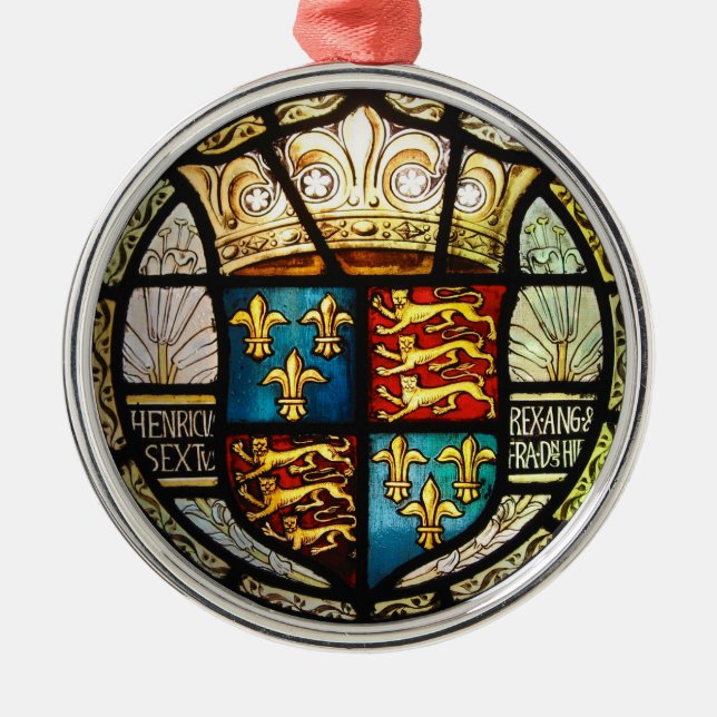Royal Tudor Coat of Arms Henry VIII Stained Glass Metal Ornament (Front)