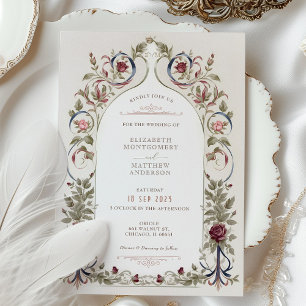 Royal Victorian Burgundy Navy Wedding Invitation