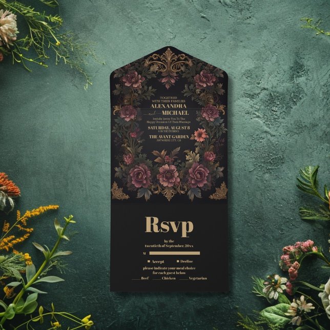 Royal Victorian Floral Gothic Wedding All In One Invitation (Creator Uploaded)