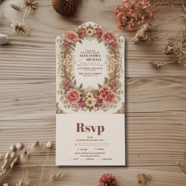Royal Victorian Floral Ornaments Wedding All In One Invitation (Creator Uploaded)