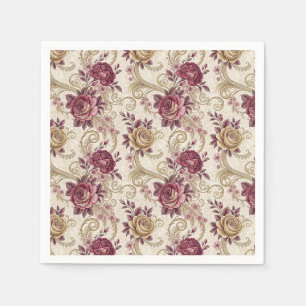 Royal Victorian Roses - Burgundy Floral Pattern Napkin